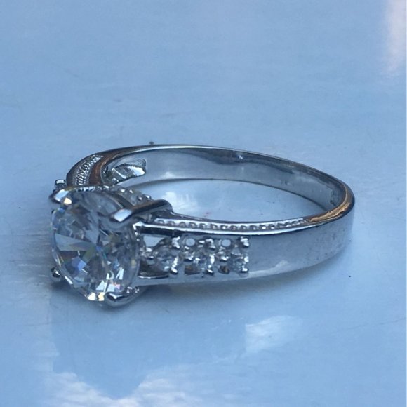 Sterling Silver Solitaire With Accents Cubic Zirconia Engagement Ring, Size 9 - Picture 6 of 11